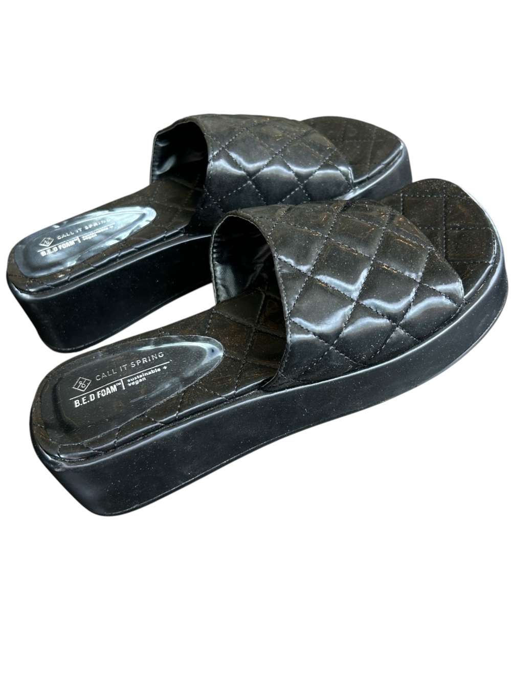Call It Spring Black Quilted Chunky Platform Mule Slides Size 8.5